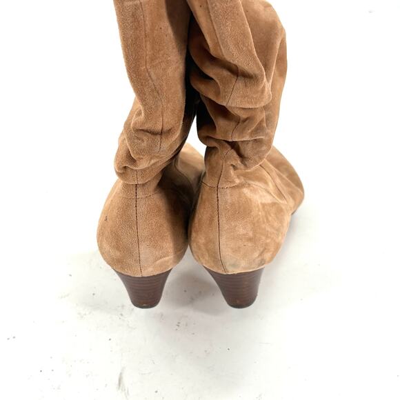 Splendid Slouchy Suede Boots 7.5 Tan Heel Glam Western Mid Calf Prep Academia - Picture 4 of 7